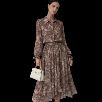 Button-Down Blouse & Pleated Midi Skirt