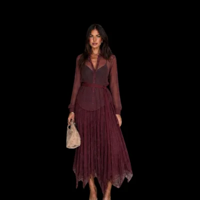 Chiffon Shirt & Crinkled Maxi Skirt Set