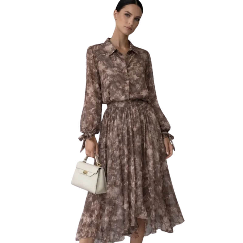 Button-Down Blouse & Pleated Midi Skirt