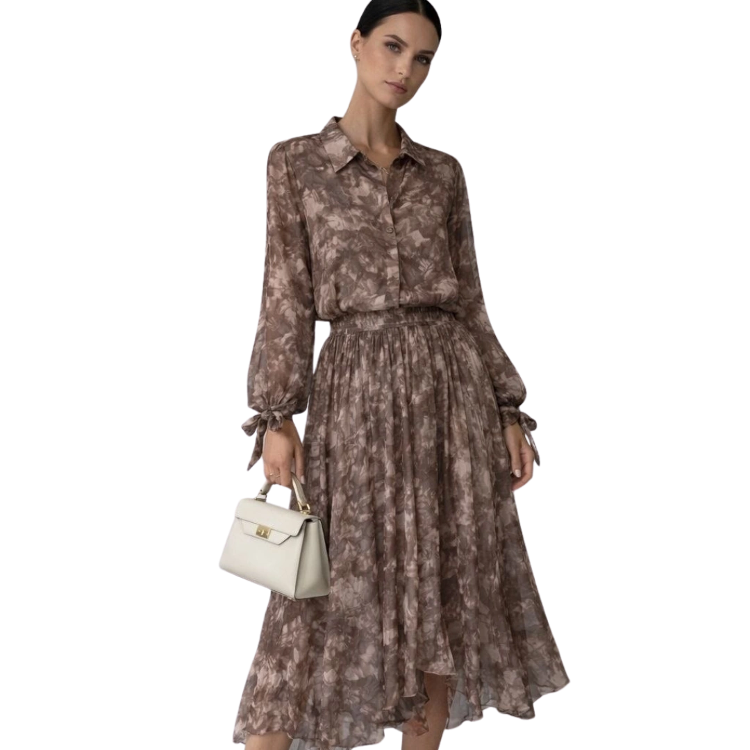 Button-Down Blouse & Pleated Midi Skirt
