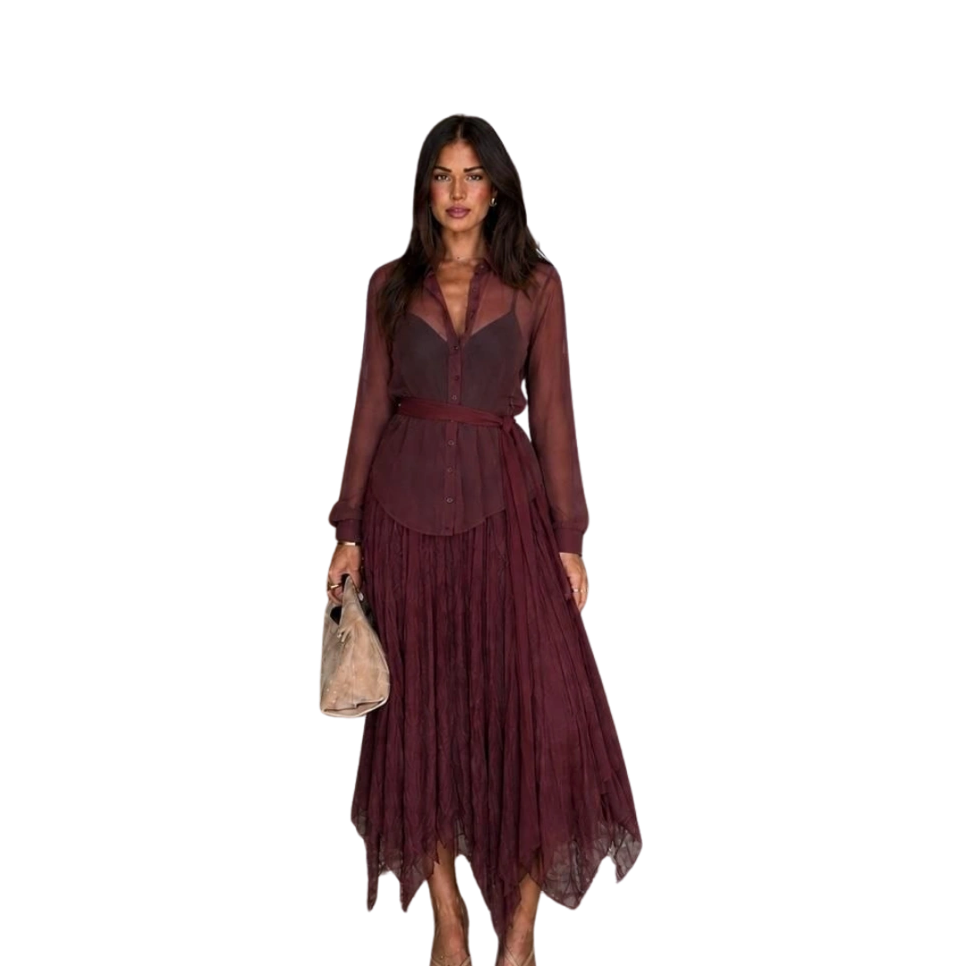 Chiffon Shirt & Crinkled Maxi Skirt Set