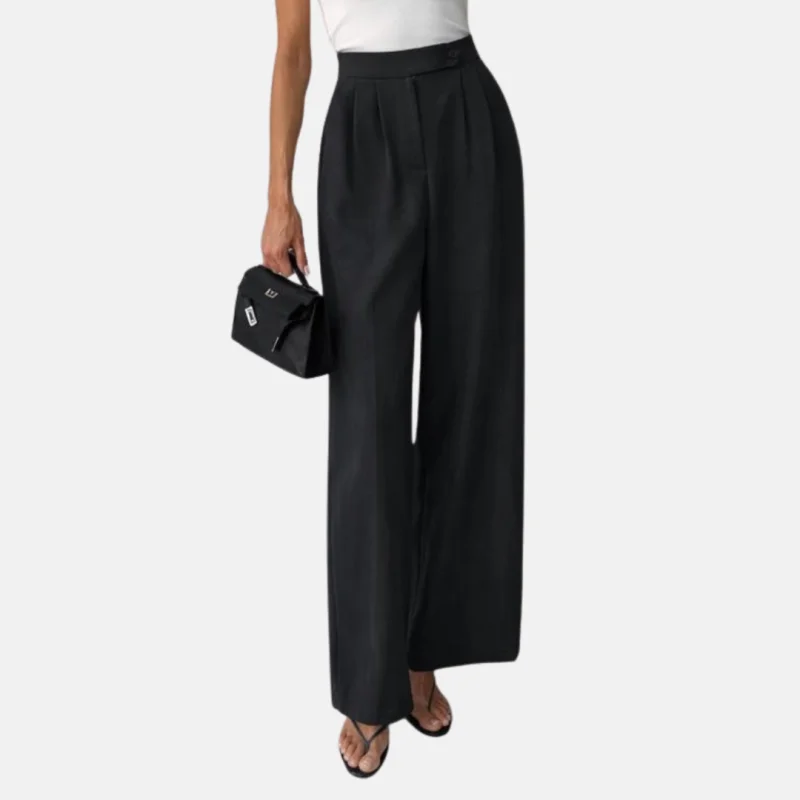 High-Waist Wide-Leg Pleated Trousers